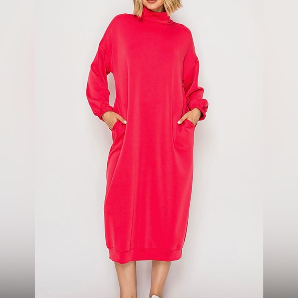 Elegant Red Turtleneck Dress